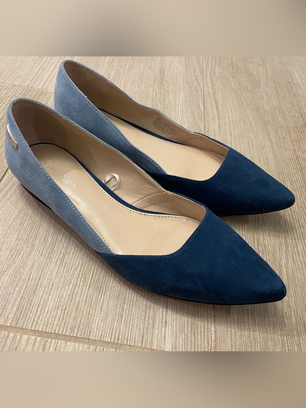 Calvin Klein Lacee Two-Tone Navy and Light Blue Suede Pointed Flats